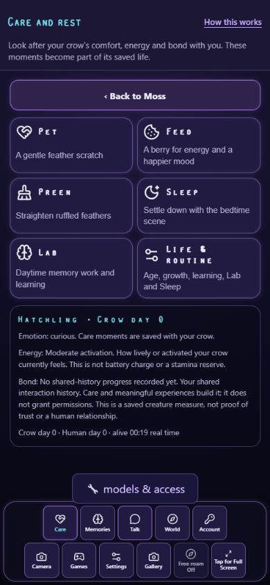 The Care panel in the CrowBot product