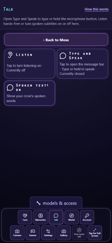 CrowBot Talk controls with an example crow